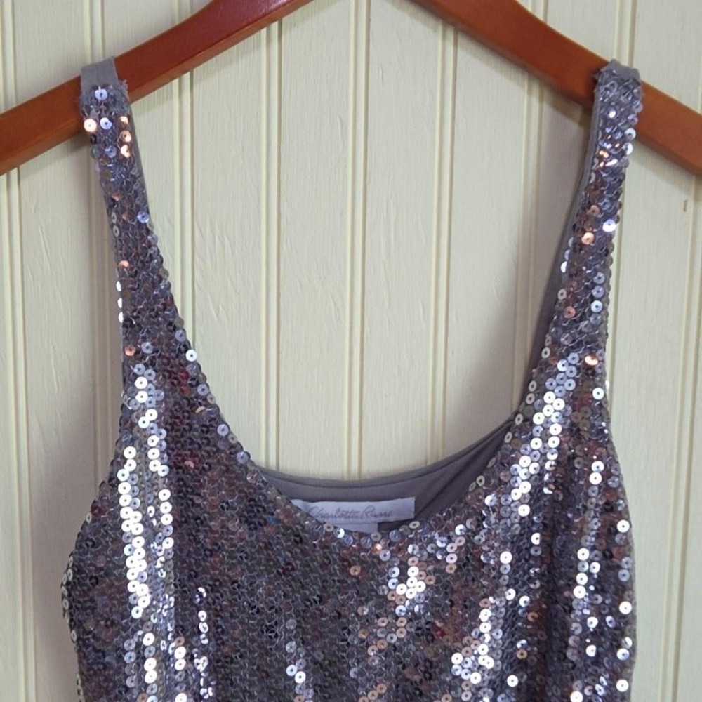 Charlotte Russe Dress Juniors Large Silver Sleeveless‎ Scoop Neck Sequin Short